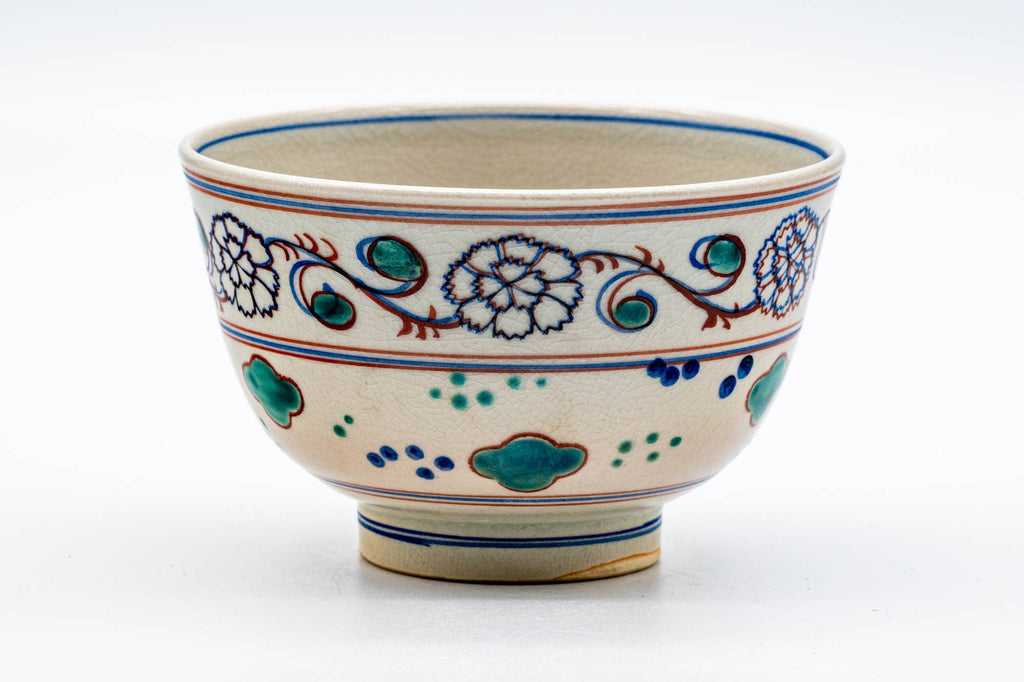 Japanese Matcha Bowl - Floral Geometric Trim Beni-Annan Chawan - 250ml