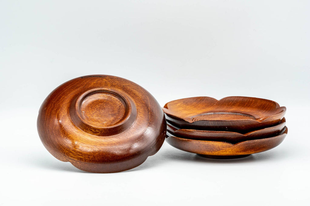 Japanese Chataku - Set of 4 Flower Petal-Shaped Wooden Tea Saucers