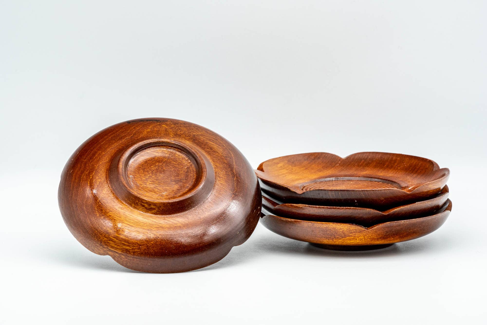Japanese Chataku - Set of 4 Flower Petal-Shaped Wooden Tea Saucers