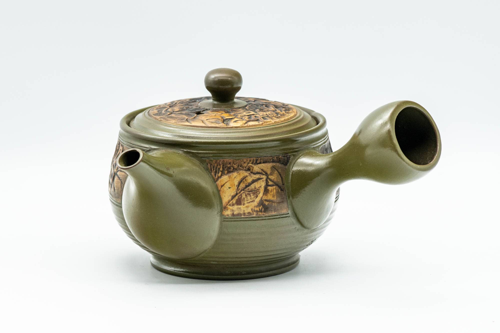 Japanese Kyusu - Green Floral Tokoname-yaki Nozomi Teapot - 200ml