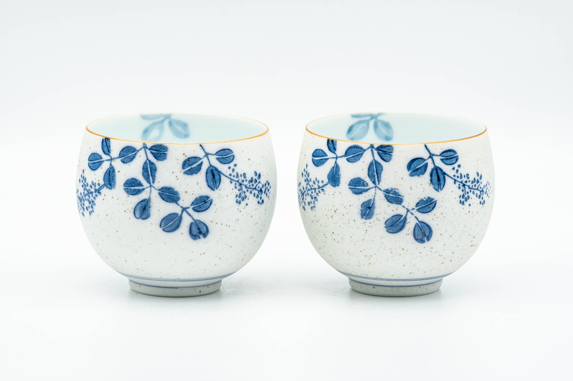 Japanese Teacups - Pair of Blue Floral Arita-yaki Yunomi - 150ml
