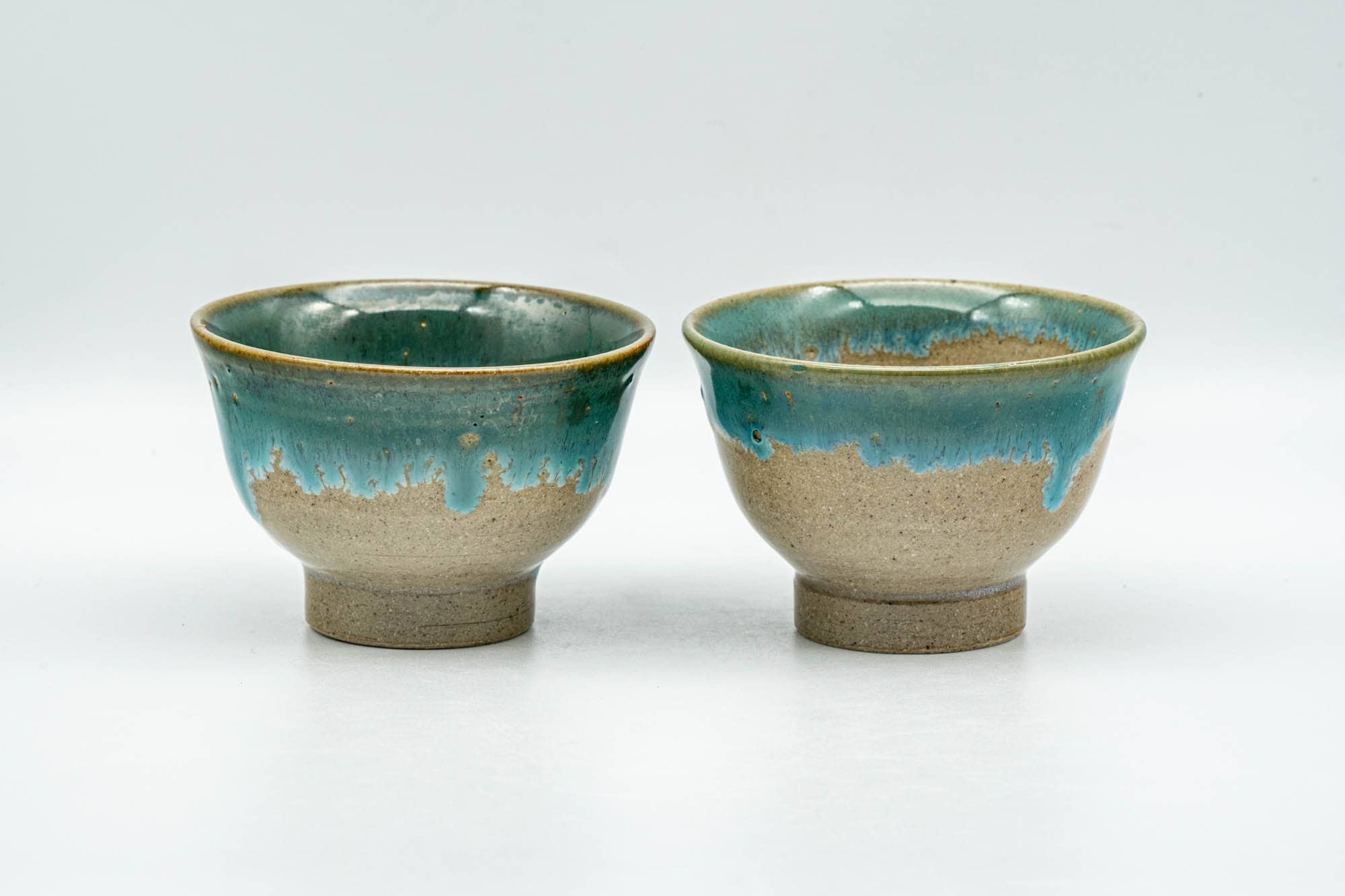 Japanese Teacups - Pair of Turquoise Drip-Glazed Agano-yaki Yunomi - 75ml