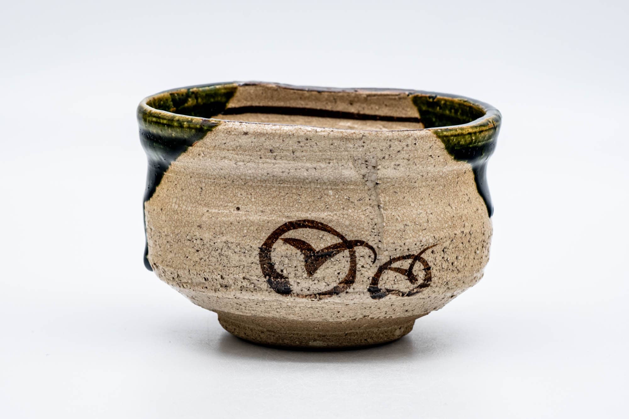 Japanese Matcha Bowl - 松本鐵山 Matsumoto Tetsuzan - Crazed Green Glazed Ao-Oribe Chawan - 350ml