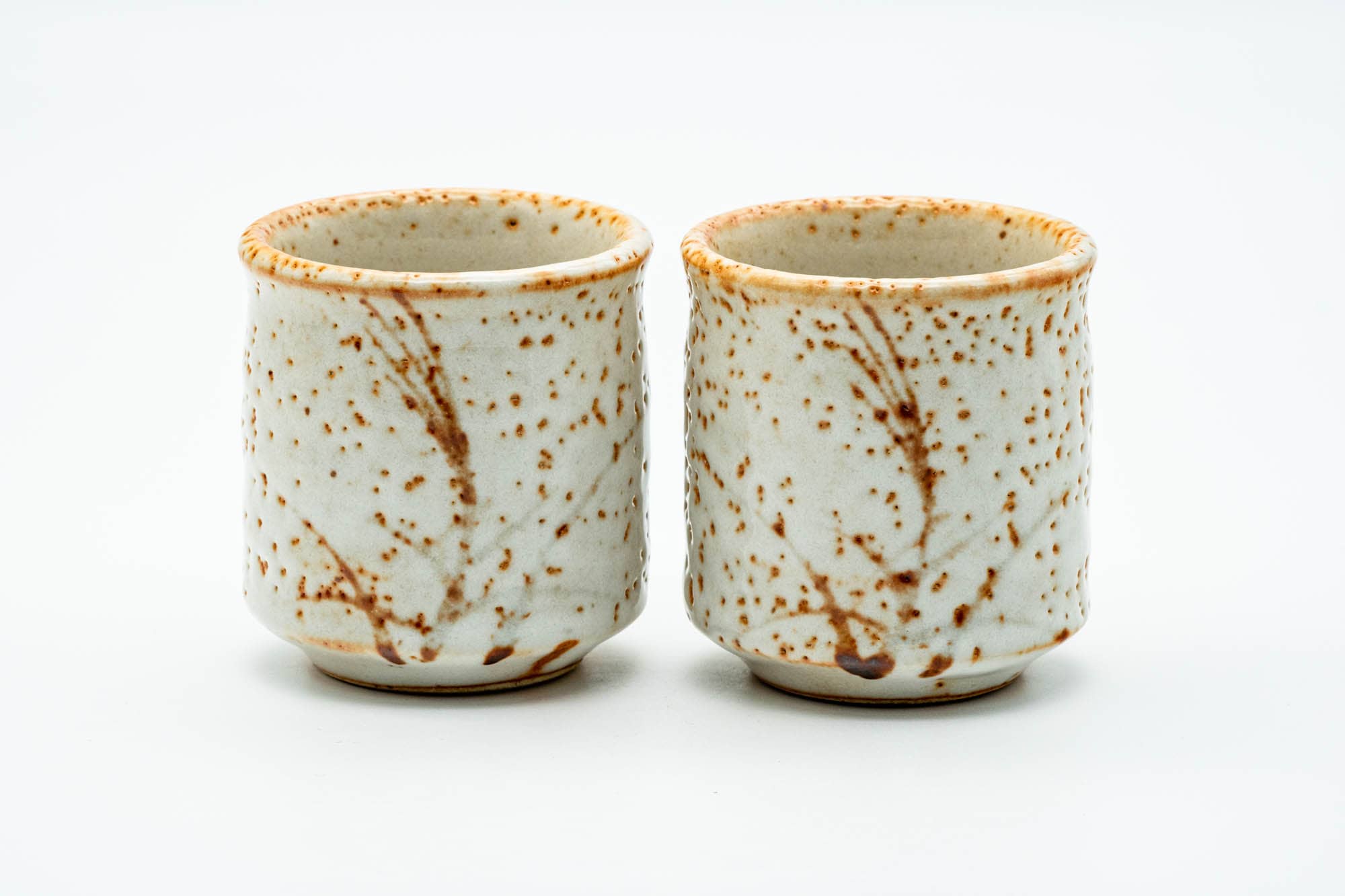 Japanese Tea Set - Orange Shino Glazed Mino-yaki Kyusu Teapot with Two Yunomi Teacups