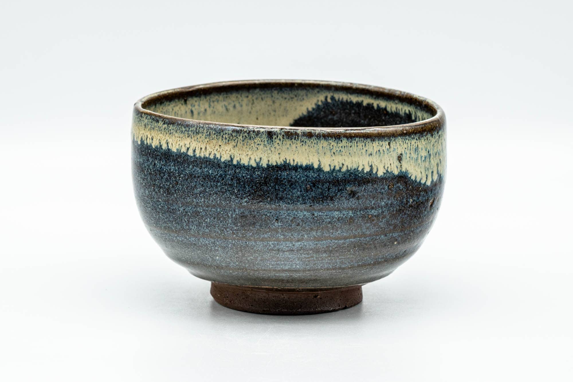 Japanese Matcha Bowl - Black Beige Drip-Glazed Wabi-Sabi Chawan - 300ml