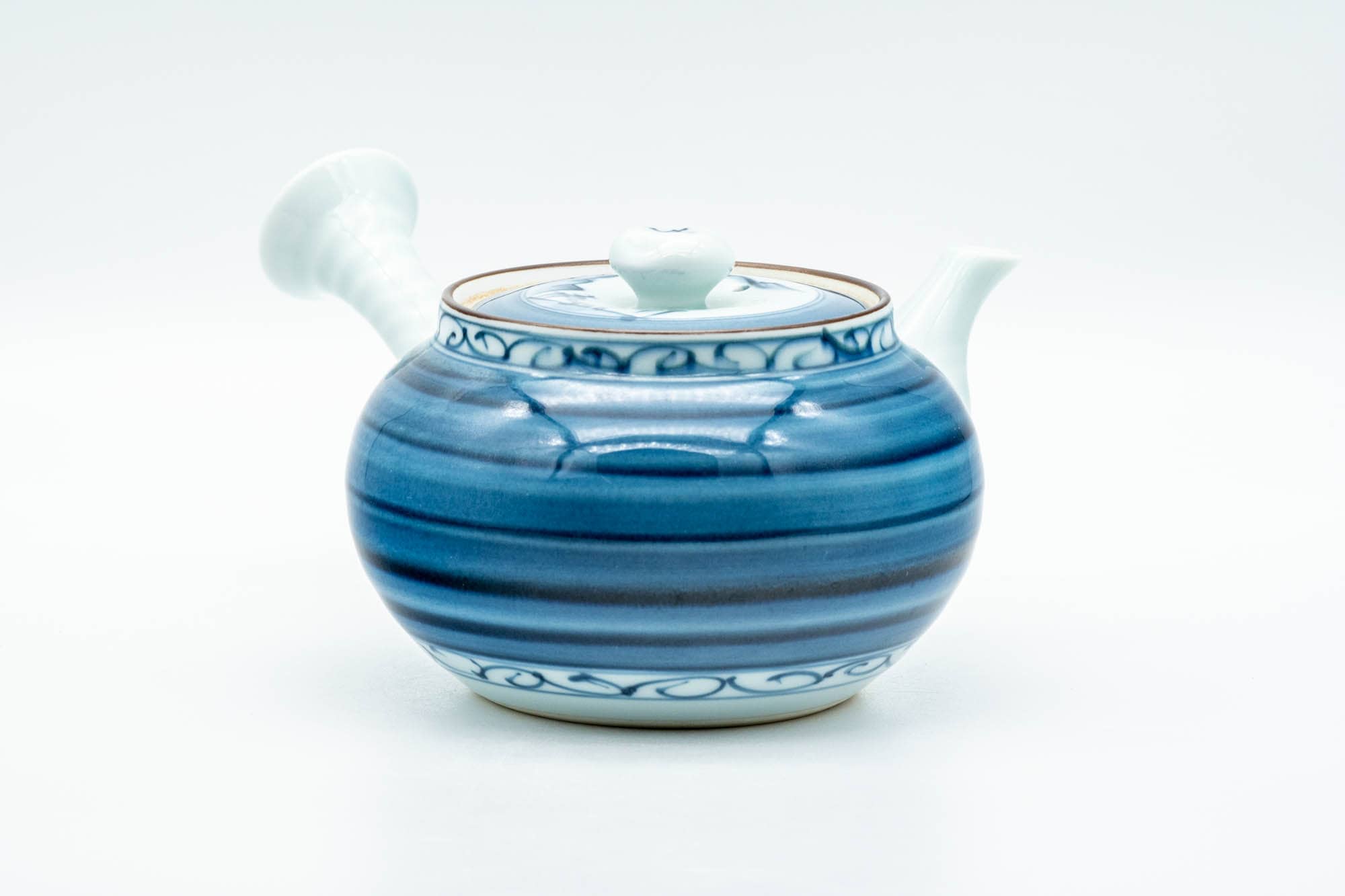 Japanese Kyusu - Blue Striped Village Arita-yaki Debeso Teapot - 300ml