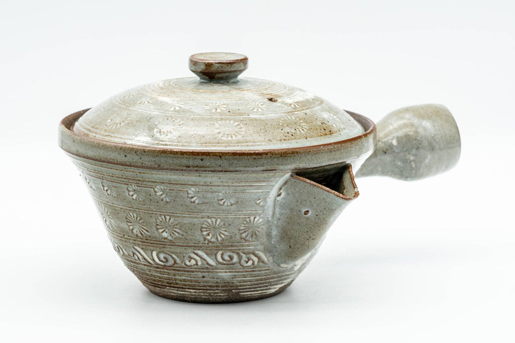 Japanese Kyusu - Chrysanthemum Grey Glazed Kiyomizu-yaki Do-ake Teapot - 200ml