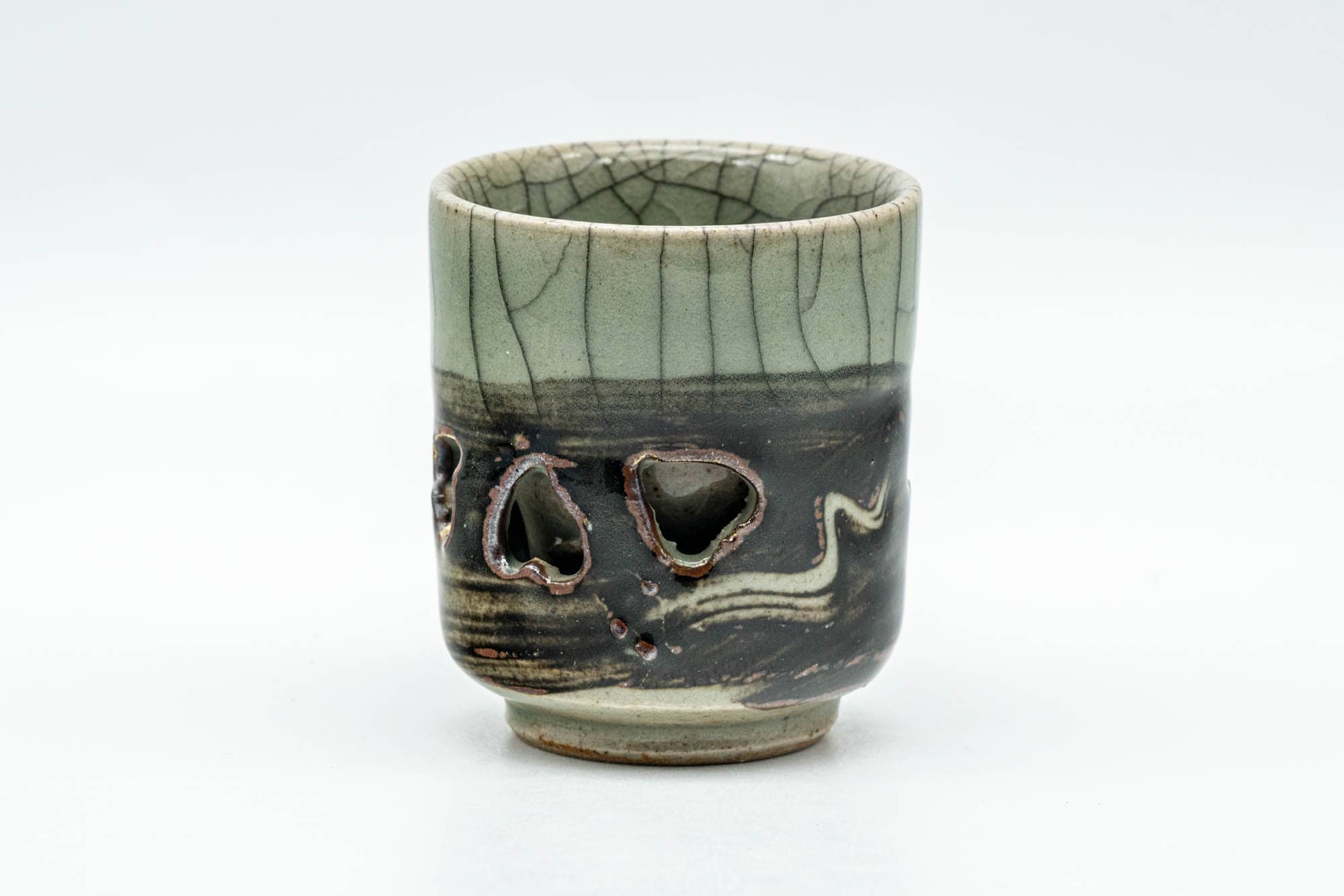 Japanese Teacup - Small Celadon Glazed Obori Soma-yaki Guinomi - 25ml