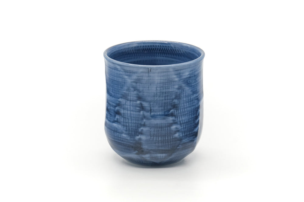 Japanese Teacup - Blue Faceted Porcelain Yunomi - 240ml