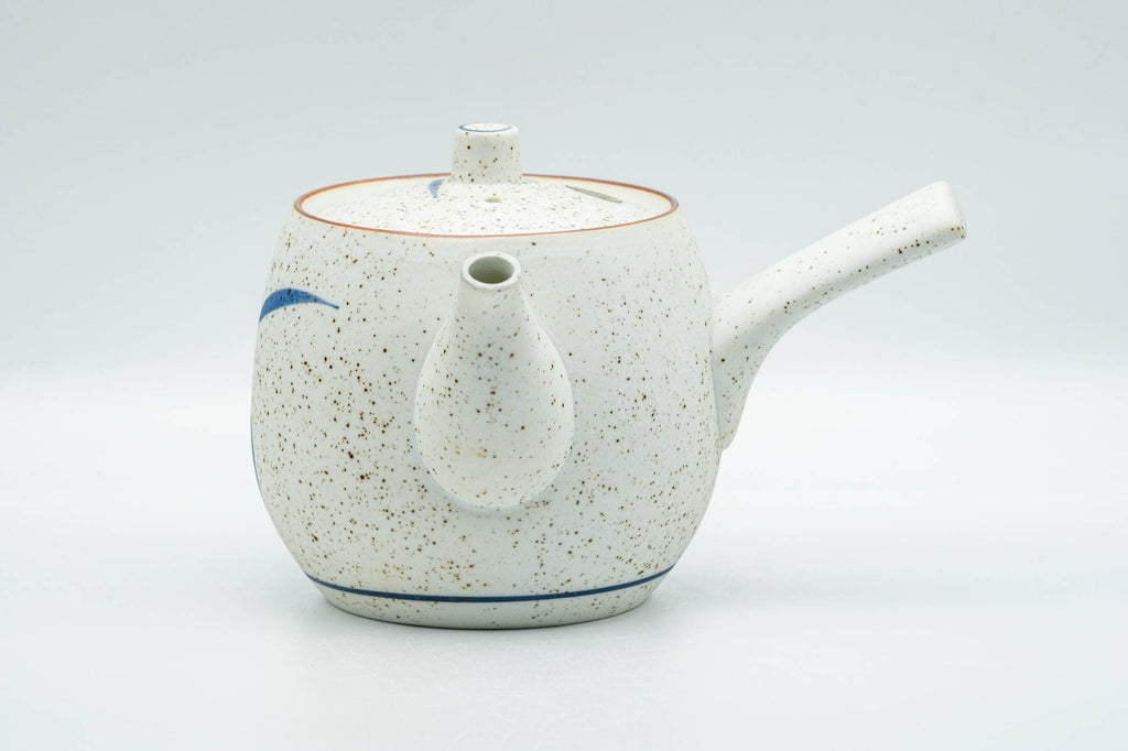 Japanese Tea Set - Blue Floral White Matte Glazed Arita-yaki Debeso Kyusu Teapot and 5 Yunomi Teacups