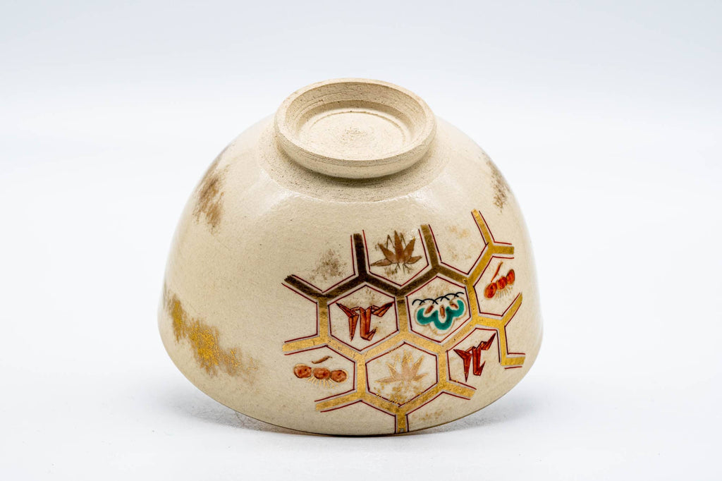 Japanese Matcha Bowl - Gold Geometric Origami Kyo-yaki Chawan - 250ml