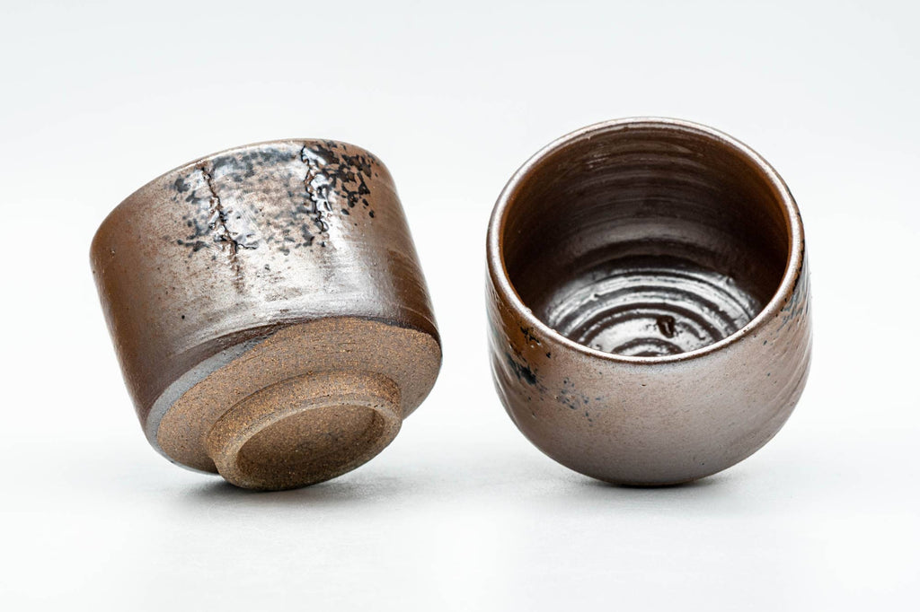 Japanese Teacups - Pair of Ash Brown Glazed Yunomi - 90ml