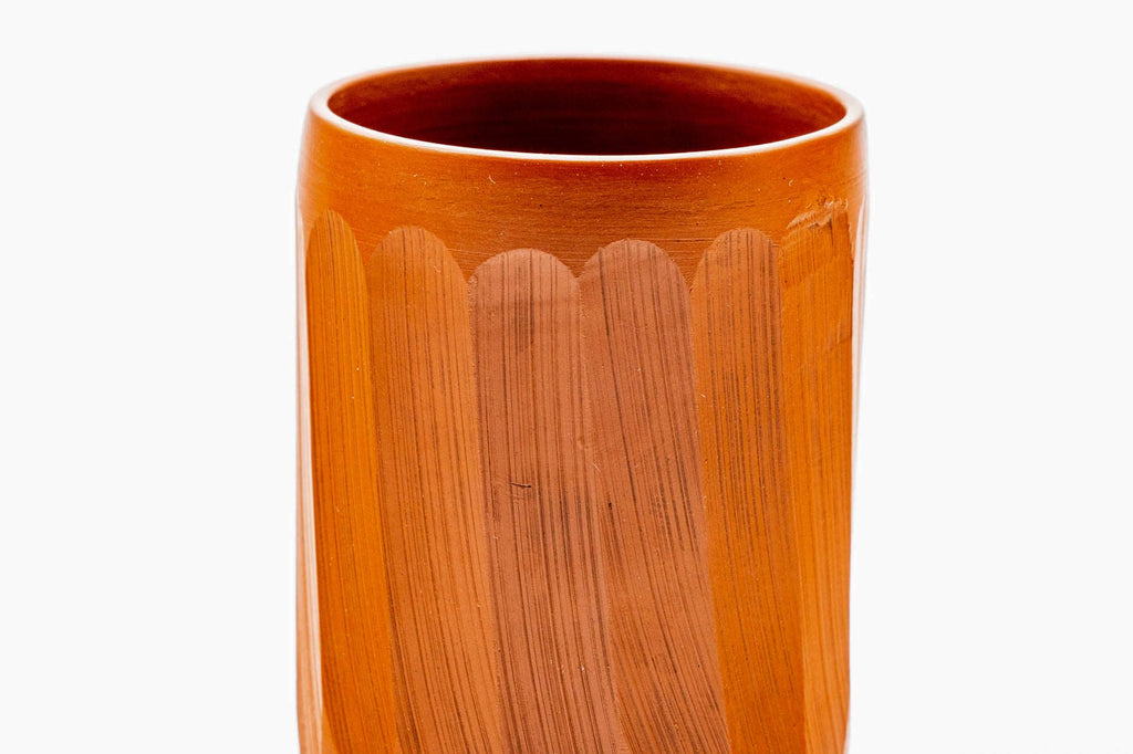 Japanese Teacup - Carved Red Shudei Tokoname-yaki Yunomi - 140ml