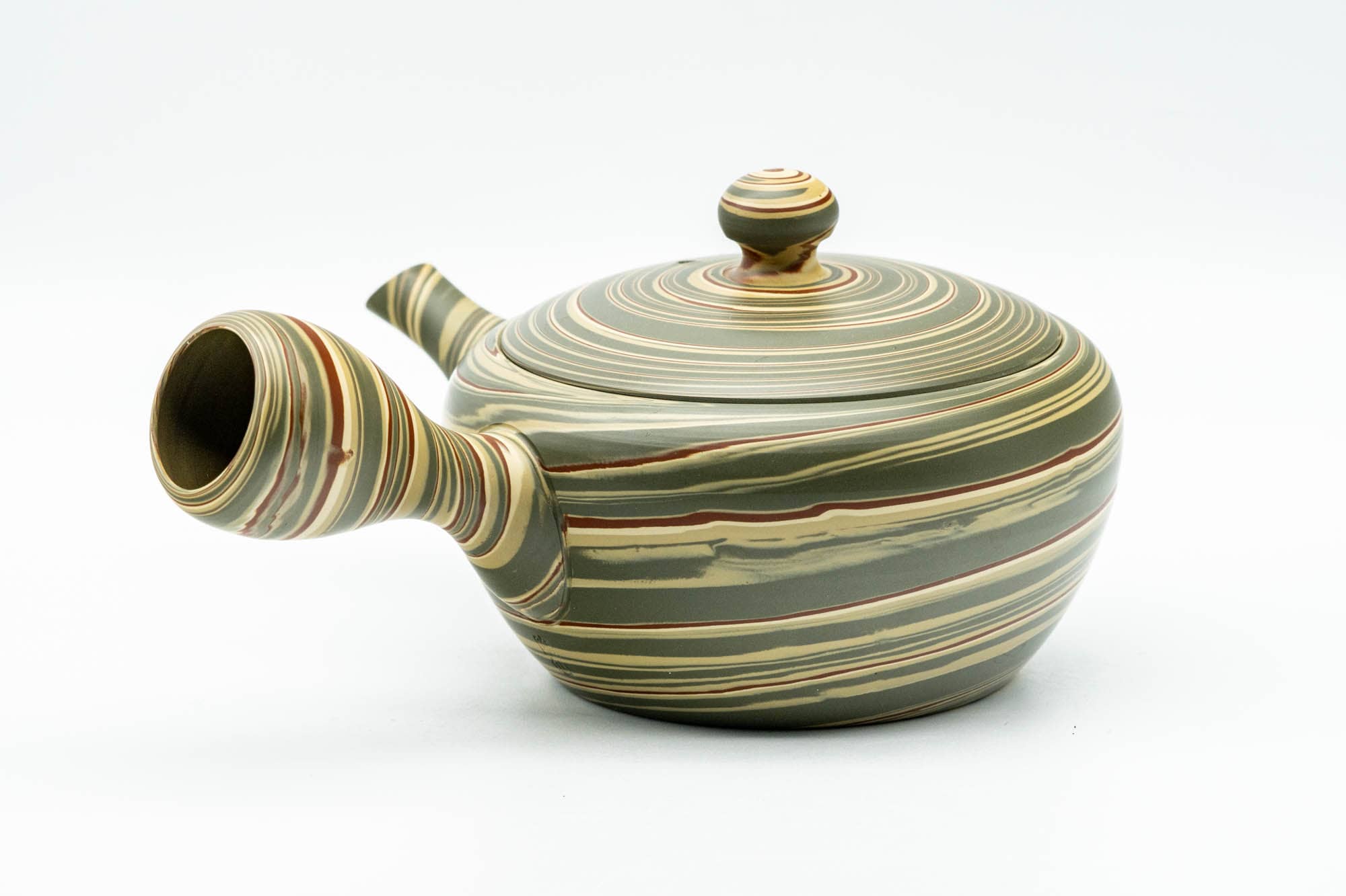 Japanese Kyusu - 陶仙 Tosen Hida - Green Yellow Spiraling Nerikomi Tokoname-yaki Teapot - 200ml
