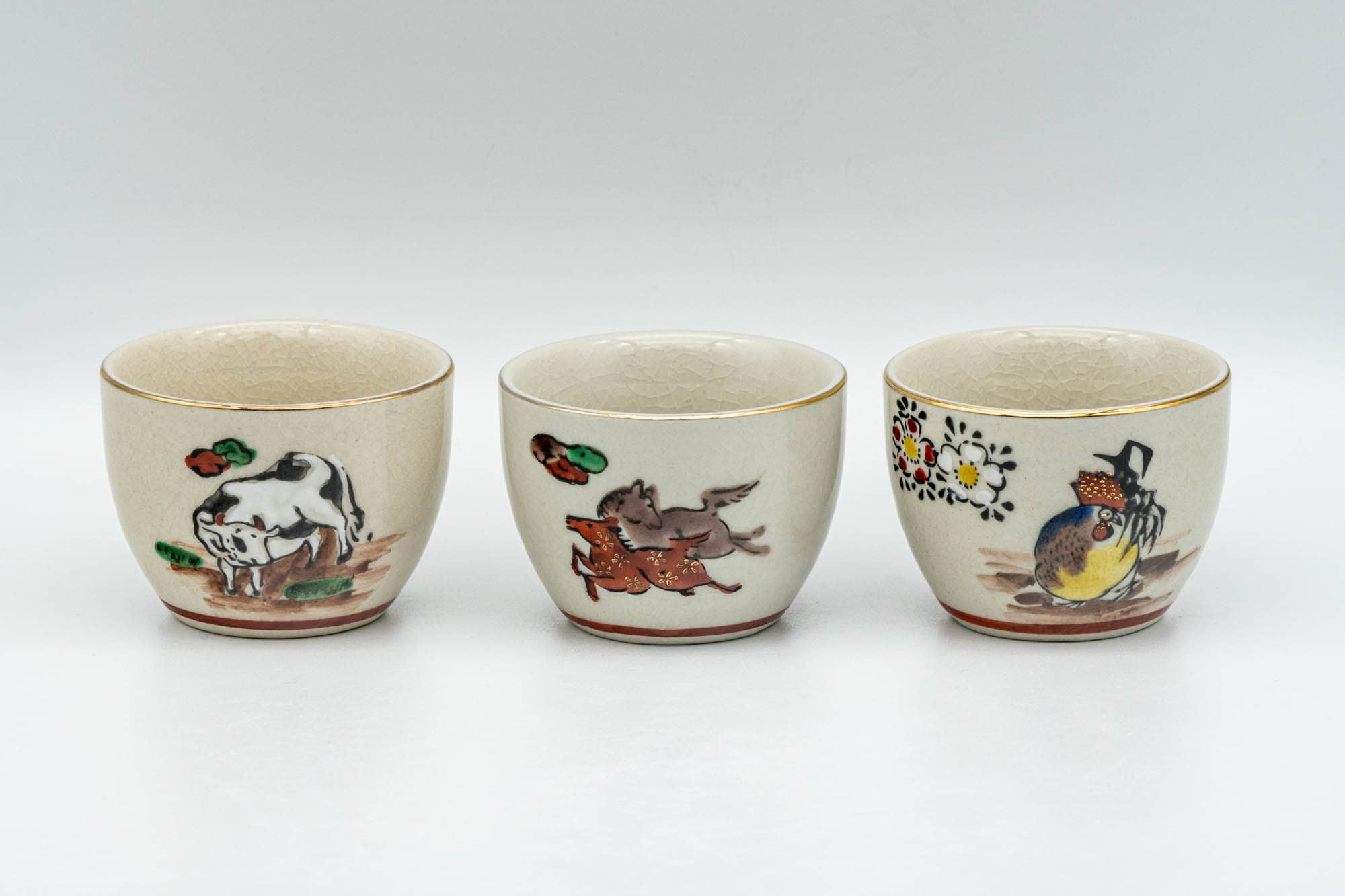 Japanese Teacups - Set of 10 Uniquely Decorated Kutani-yaki Guinomi - 40ml