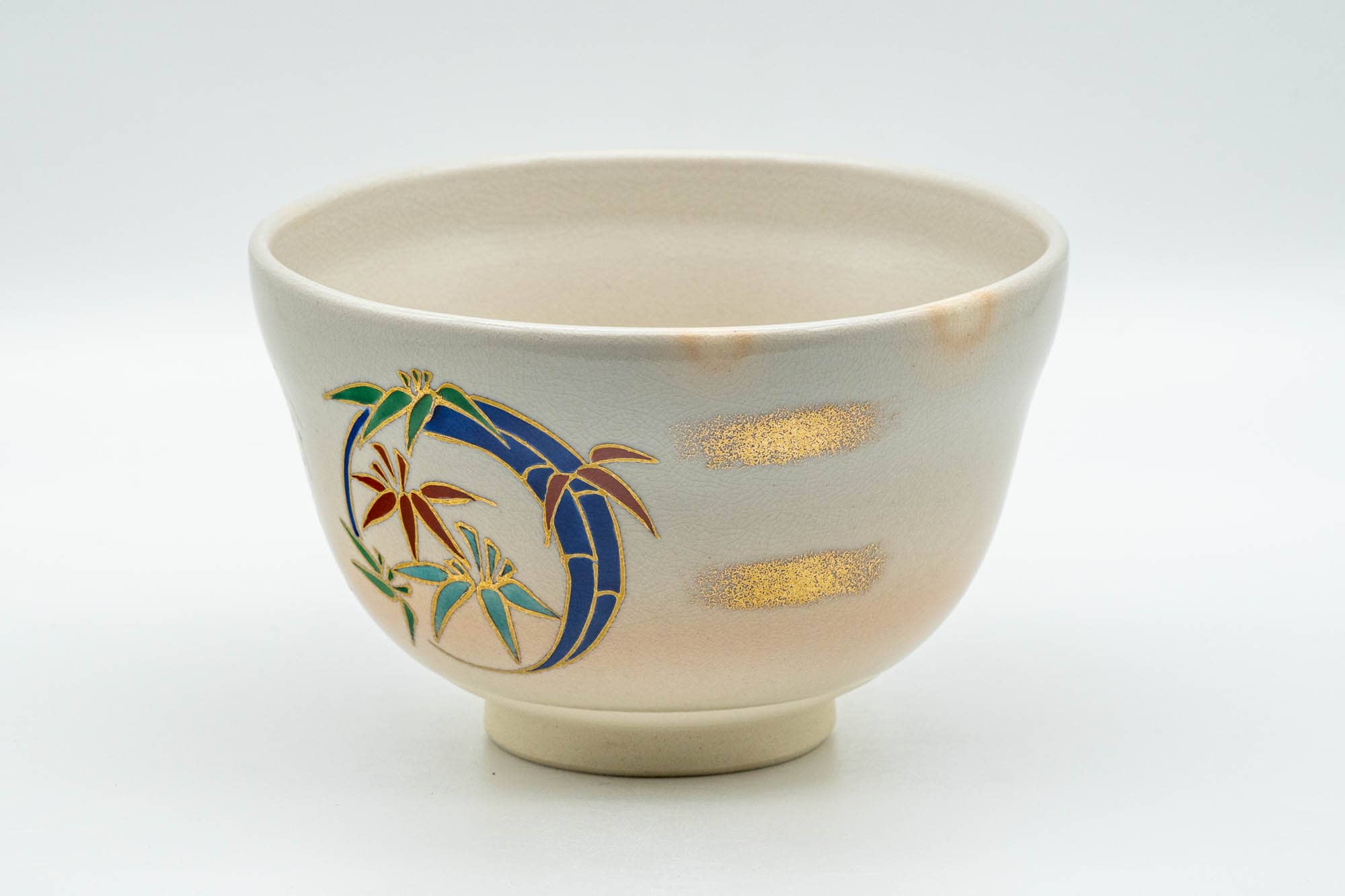 Japanese Matcha Bowl - Beige Gold Bamboo Floral Kyo-yaki Chawan - 350ml