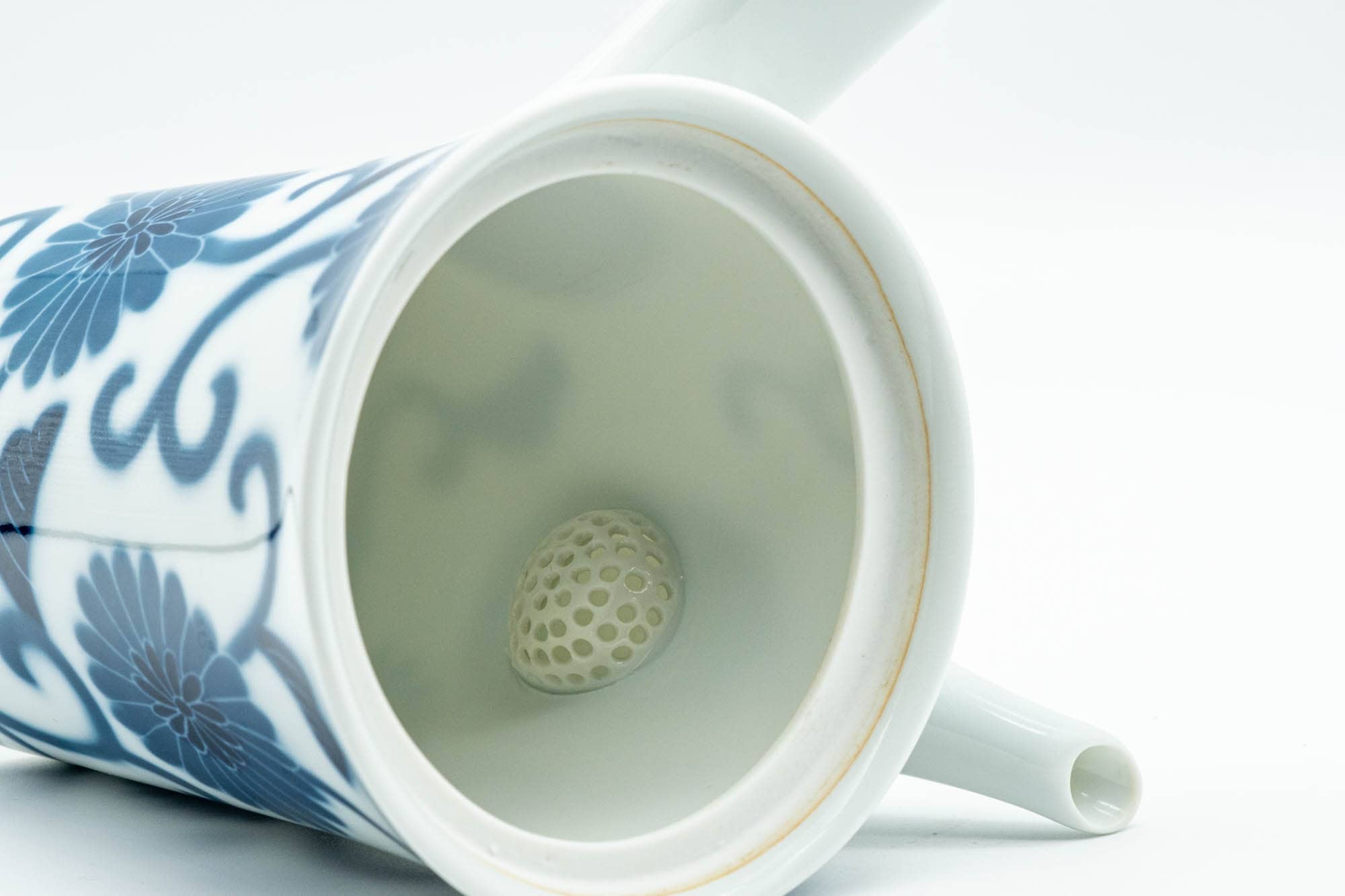Japanese Kyusu - Blue Floral Arita-yaki Porcelain Debeso Teapot - 300ml