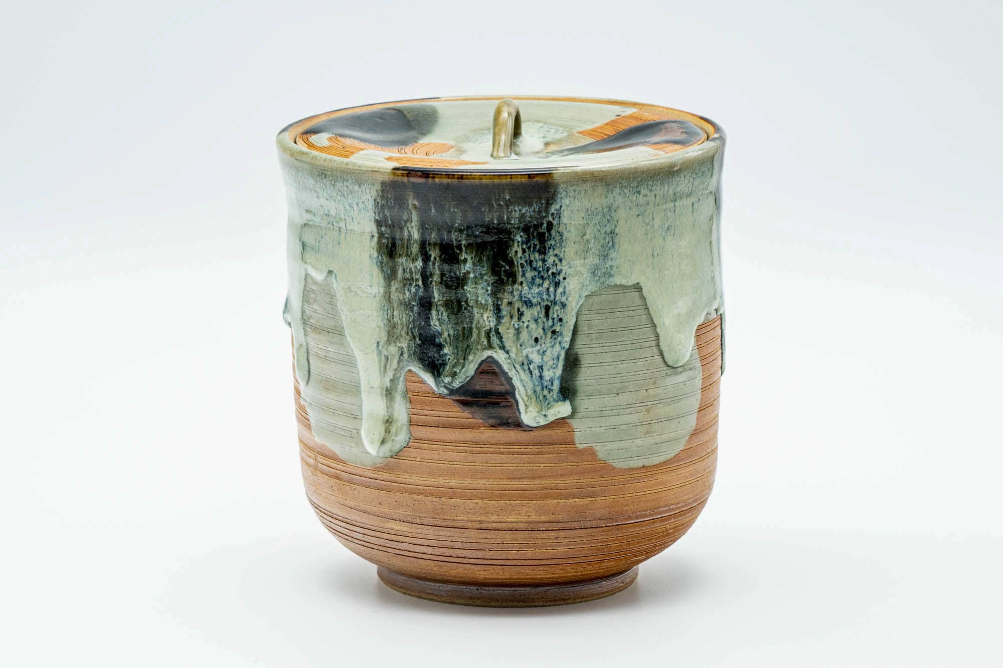 Japanese Mizusashi - Green Hare's Fur Drip-Glazed Fresh Water Container - 1200ml