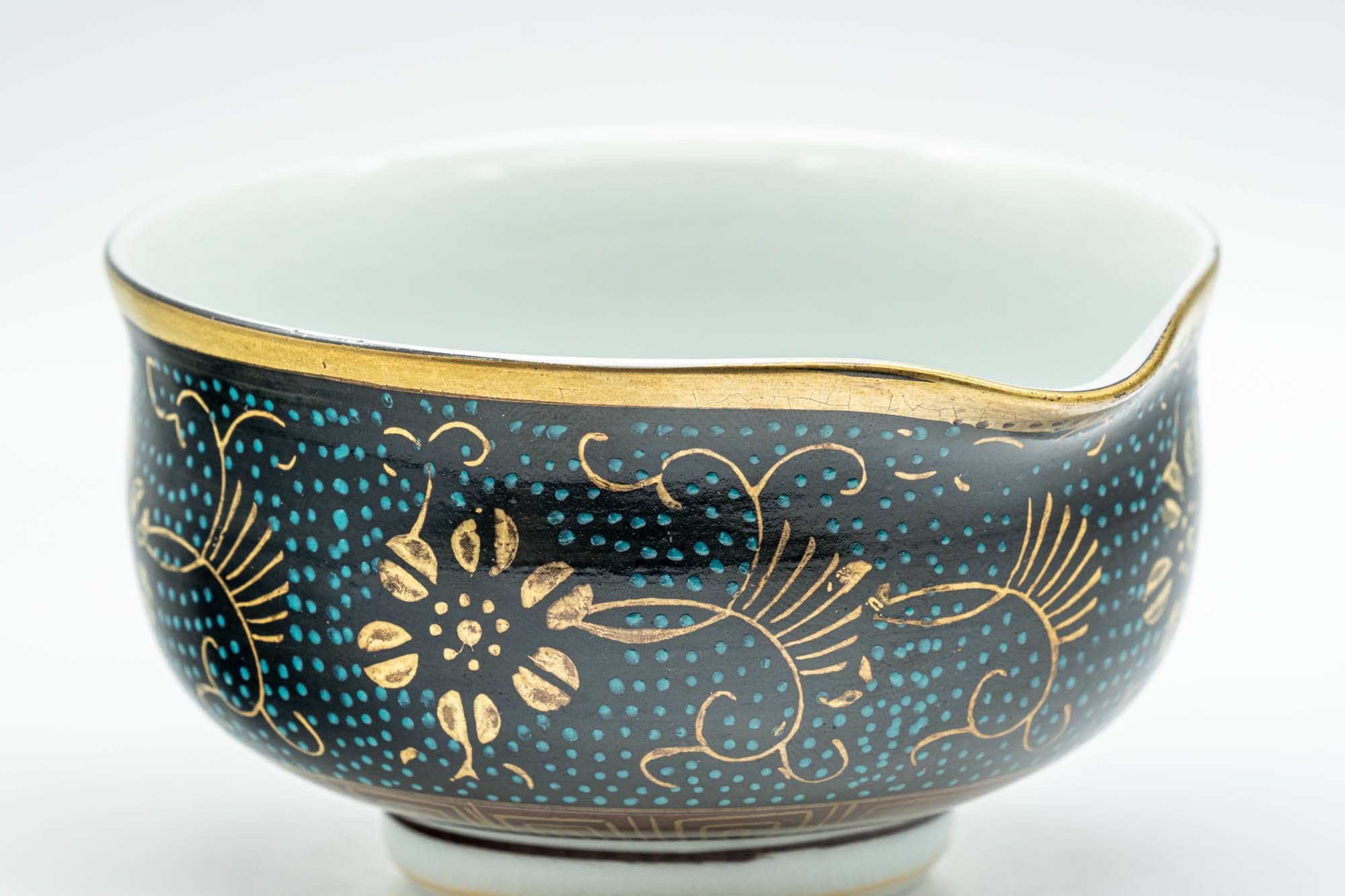 Japanese Katakuchi - 九谷焼 Floral Aochibu Kutani-yaki Porcelain Water Cooler - 110ml