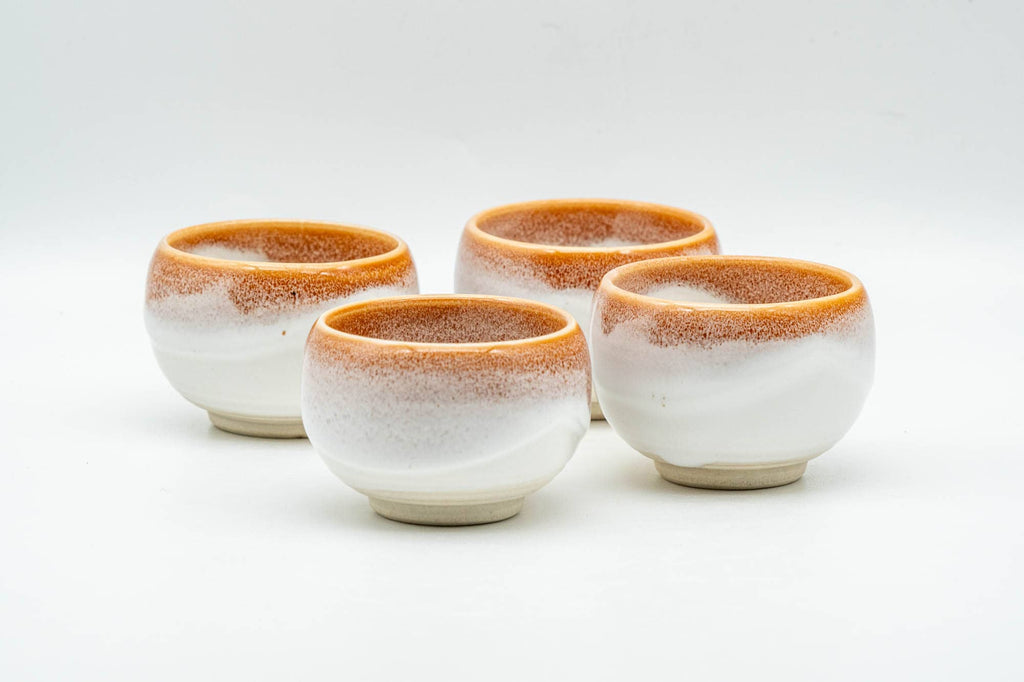 Japanese Teacups - Set of 4 Pink Sakura Nagashi Wa-nari Guinomi - 35ml