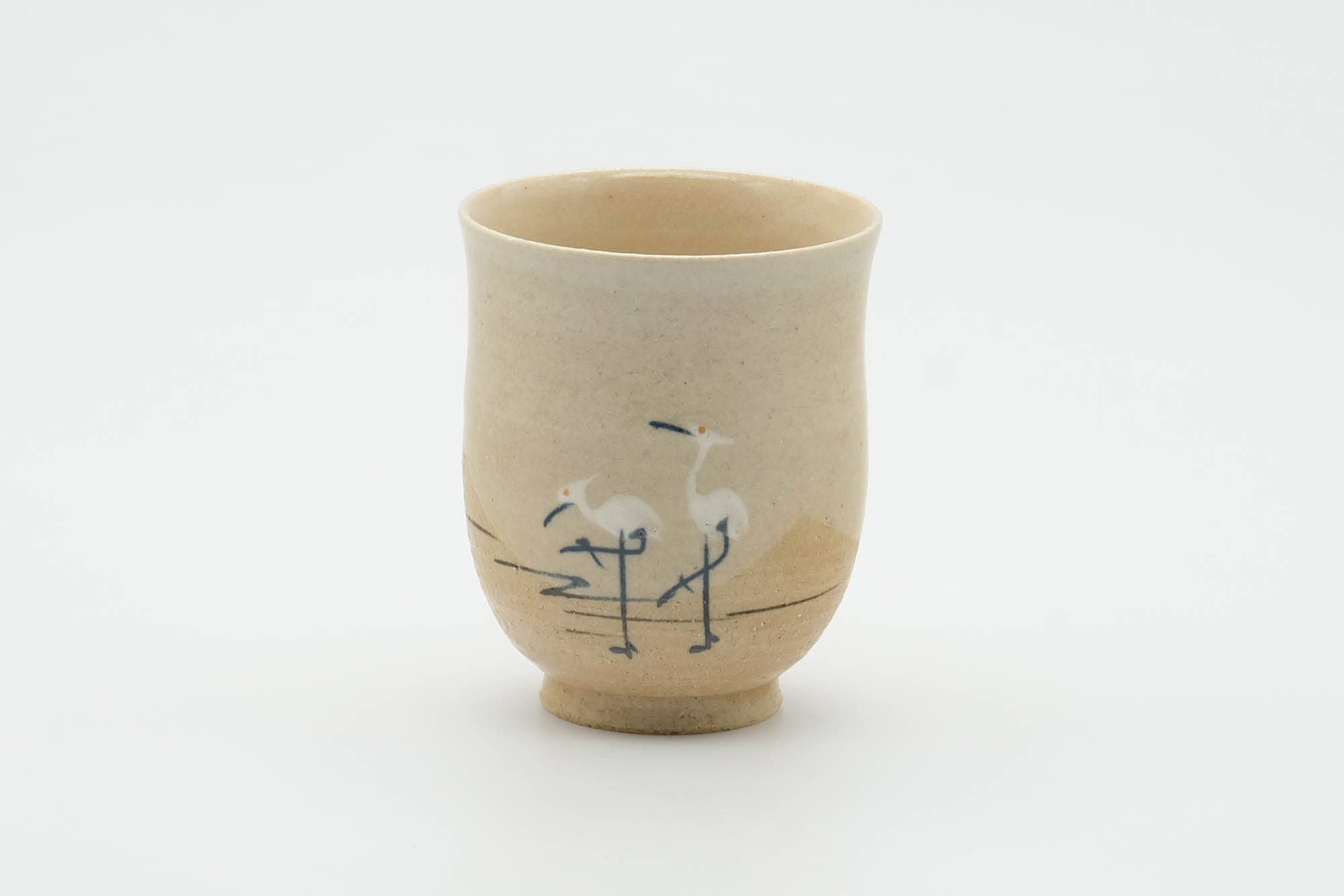 Japanese Teacup - Beige Glazed Egrets Tulip Yunomi - 130ml