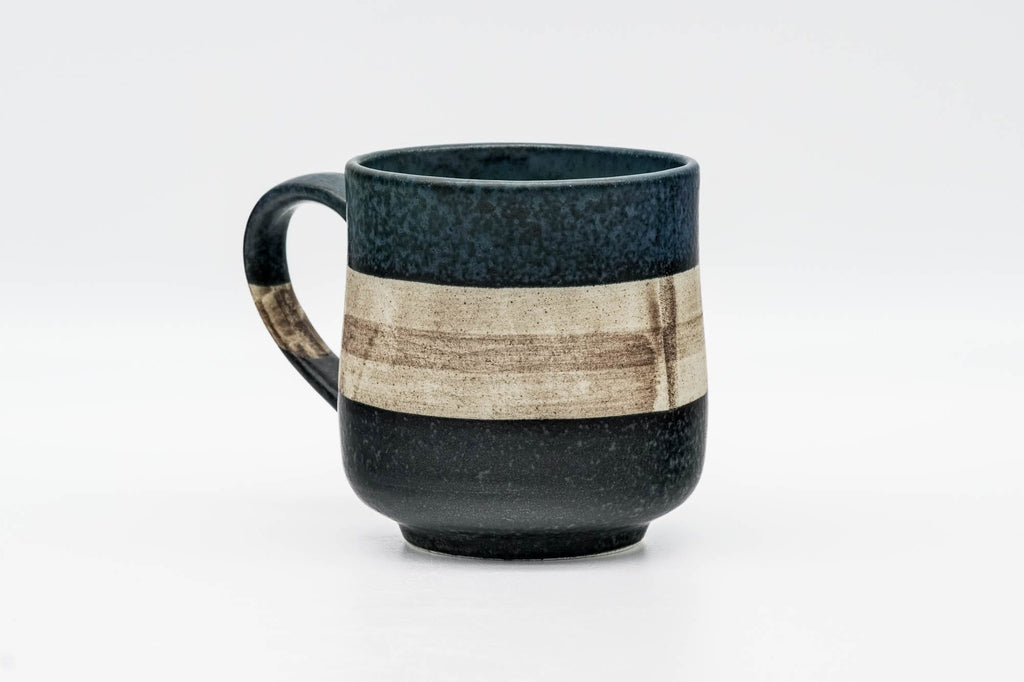 Blue Beige Black Striped Mino-yaki Mug - 280ml