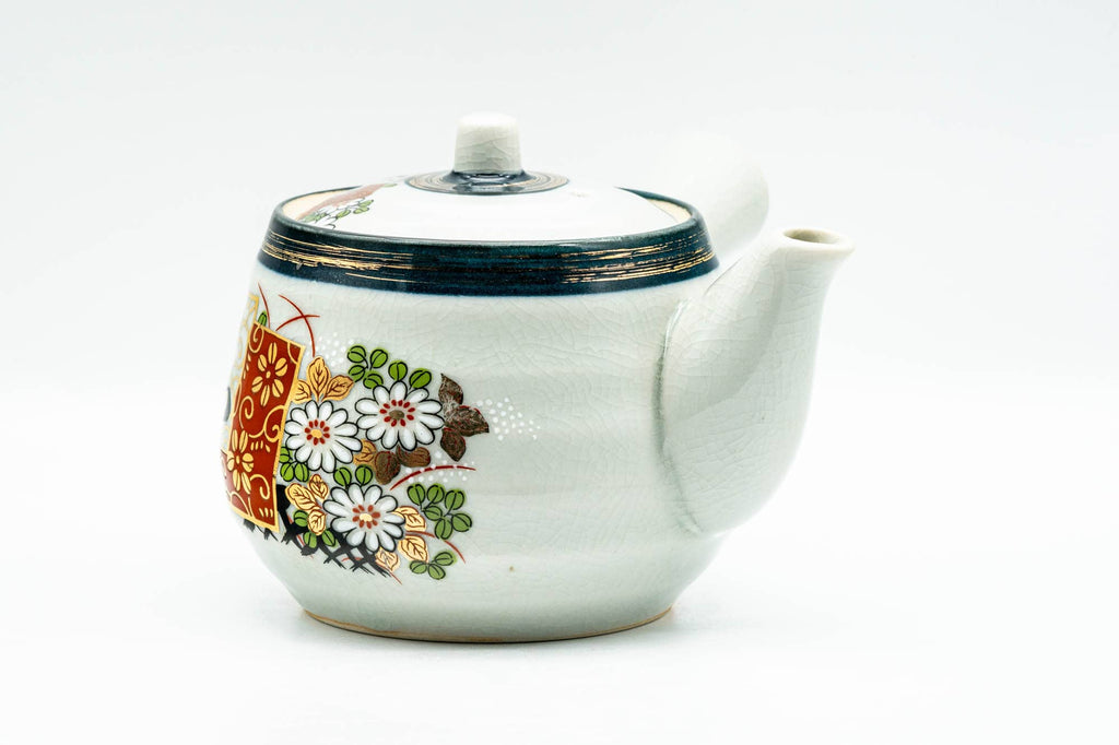 Japanese Kyusu - Chrysanthemum Floral Kutani-yaki Debeso Teapot - 400ml