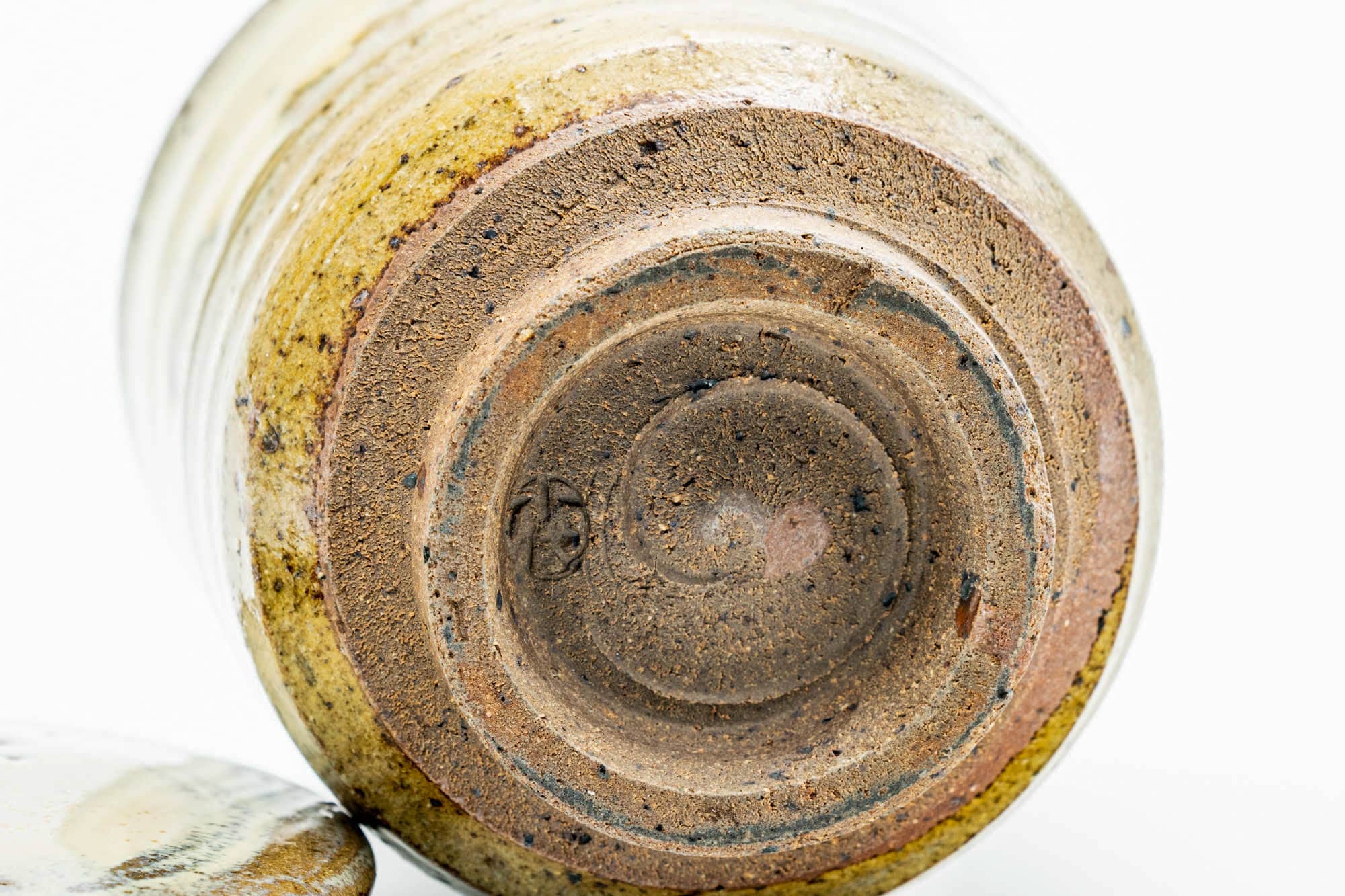 Japanese Teacup - Beige Drip-Glazed Spiraling Lidded Yunomi - 120ml
