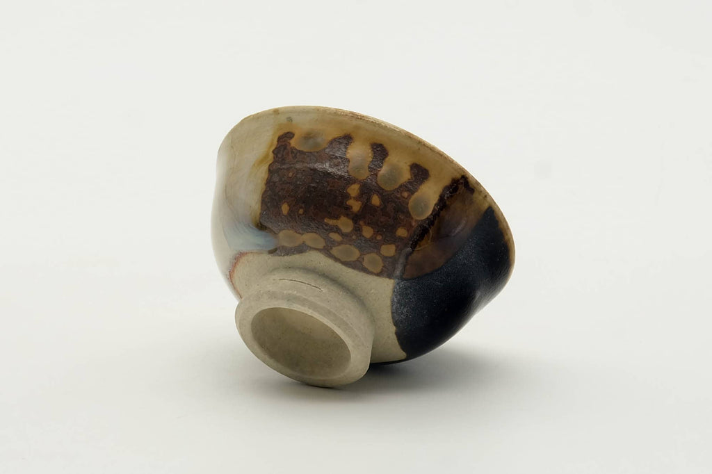 Japanese Teacup - Beige Brown Drip-Glazed Guinomi with Kiribako - 20ml