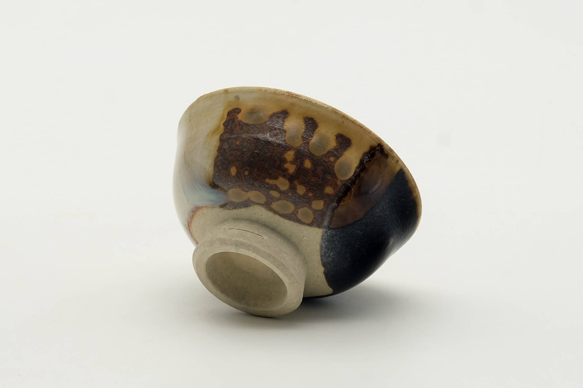 Japanese Teacup - Beige Brown Drip-Glazed Guinomi with Kiribako - 20ml