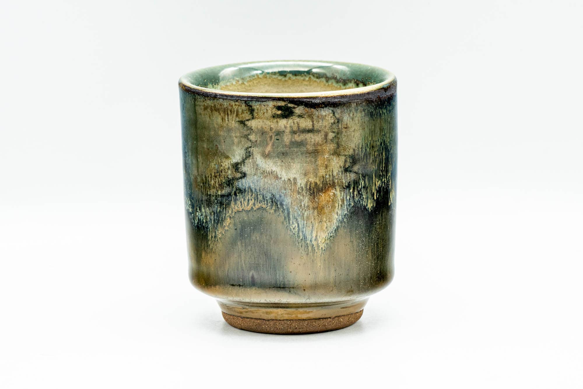 Japanese Teacup - Brown Green Drip-Glazed Yunomi - 130ml