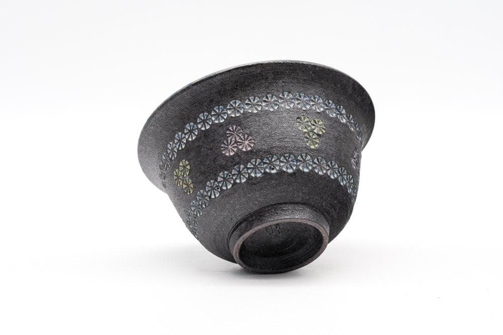 Ao-Mishima with Pink and Yellow Flowers Kiyomizu Yunomi - 100ml