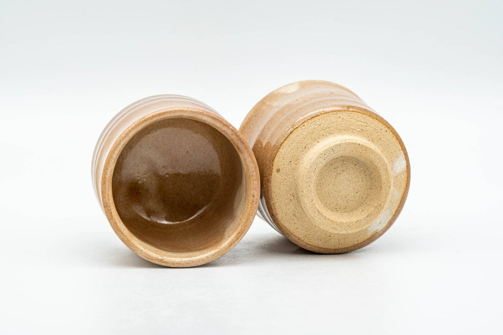 Japanese Teacups - Pair of Milky Beige Drip-Glazed Hagi-yaki Guinomi - 50ml