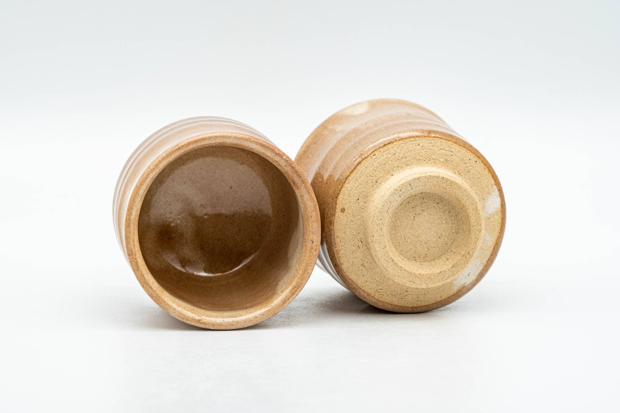 Japanese Teacups - Pair of Milky Beige Drip-Glazed Hagi-yaki Guinomi - 50ml