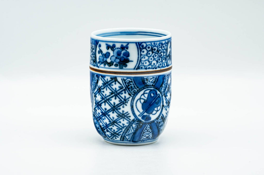 Japanese Teacup - Blue Floral Geometric Arita-yaki Yunomi - 155ml