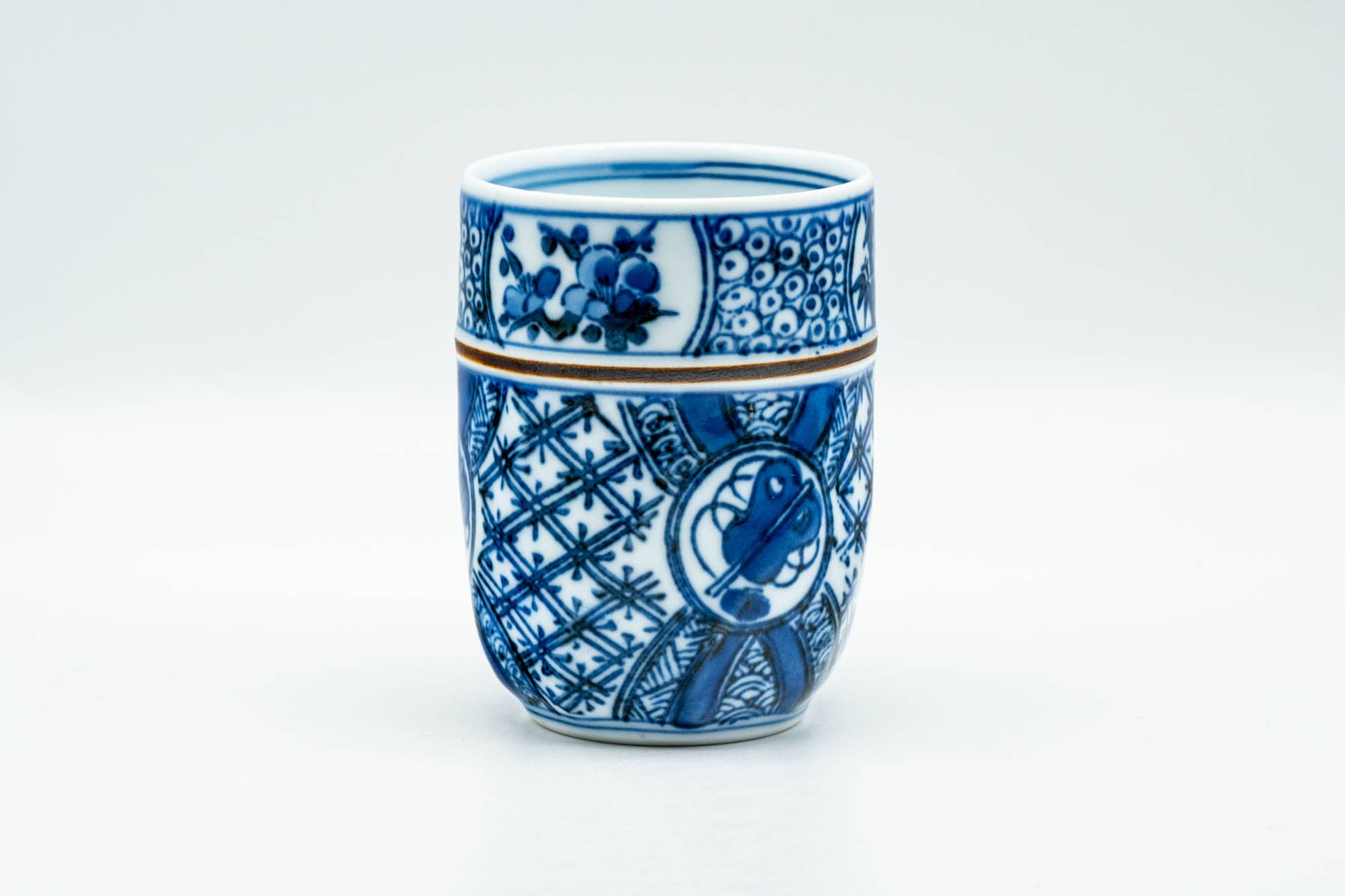 Japanese Teacup - Blue Floral Geometric Arita-yaki Yunomi - 155ml