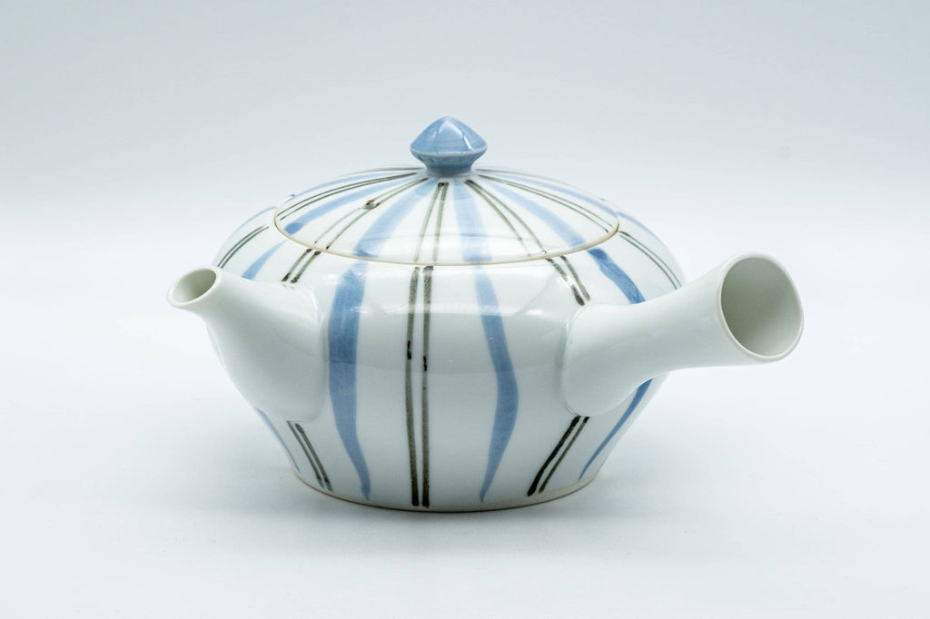 Japanese Kyusu - Blue Striped Arita-yaki Debeso Teapot - 300ml
