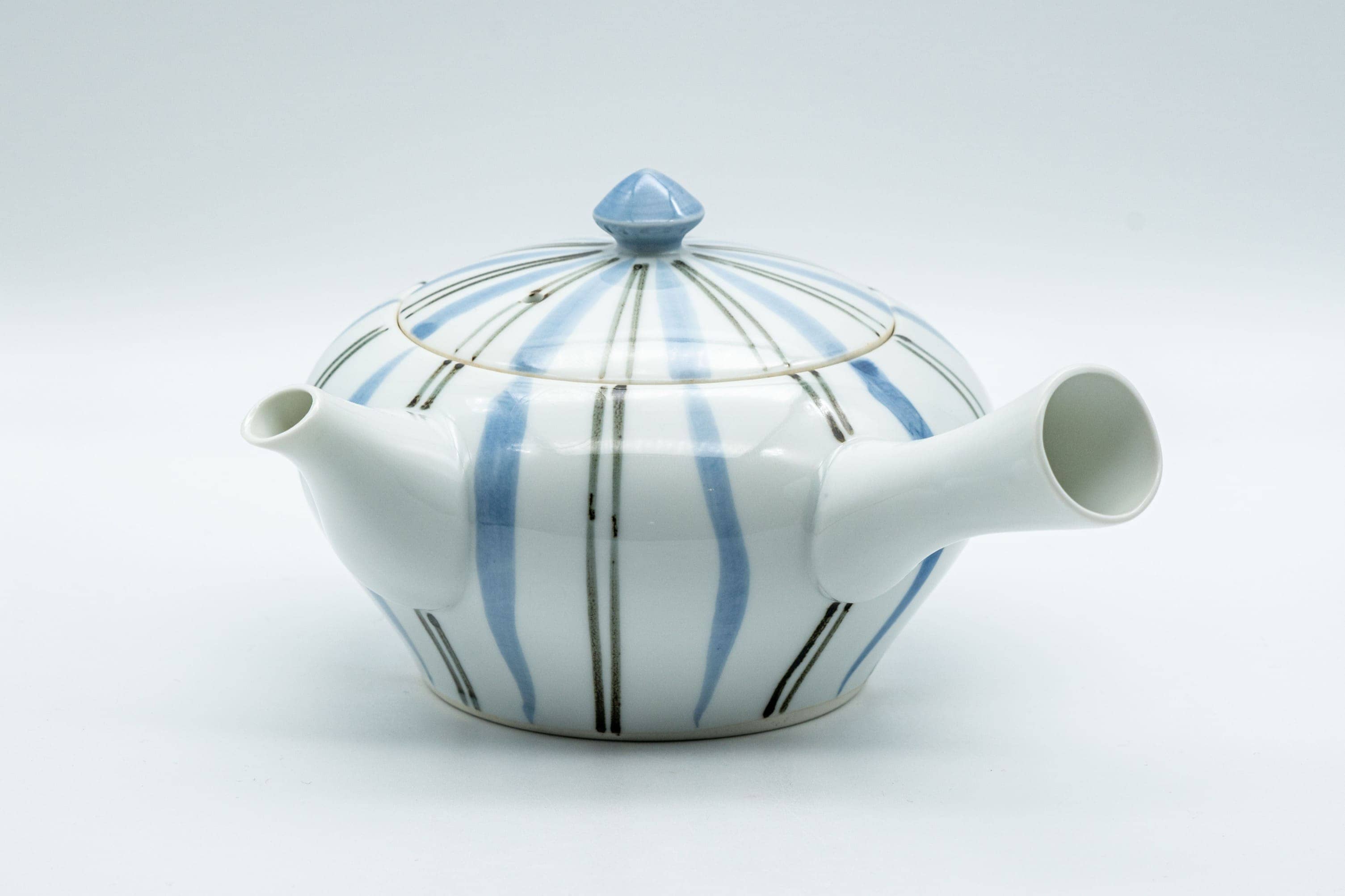 Japanese Kyusu - Blue Striped Arita-yaki Debeso Teapot - 300ml
