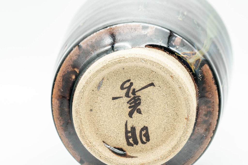 Japanese Teacup - Black Green Drip-Glazed Yunomi - 150ml