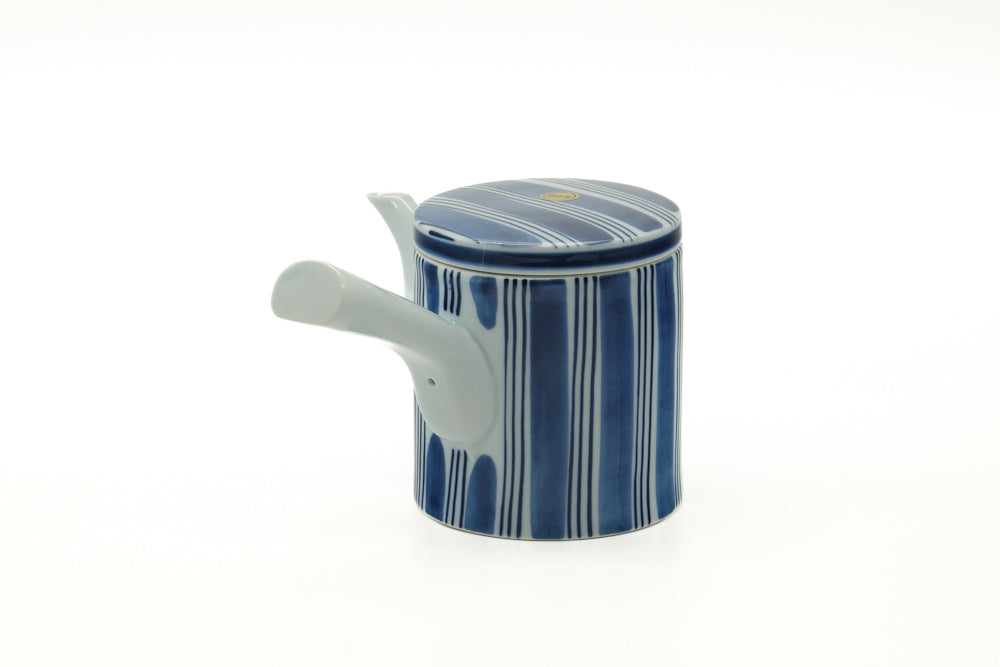 Japanese Tea Set - Blue White Arita Porcelain Kyusu Teapot with 5 Yunomi Teacups