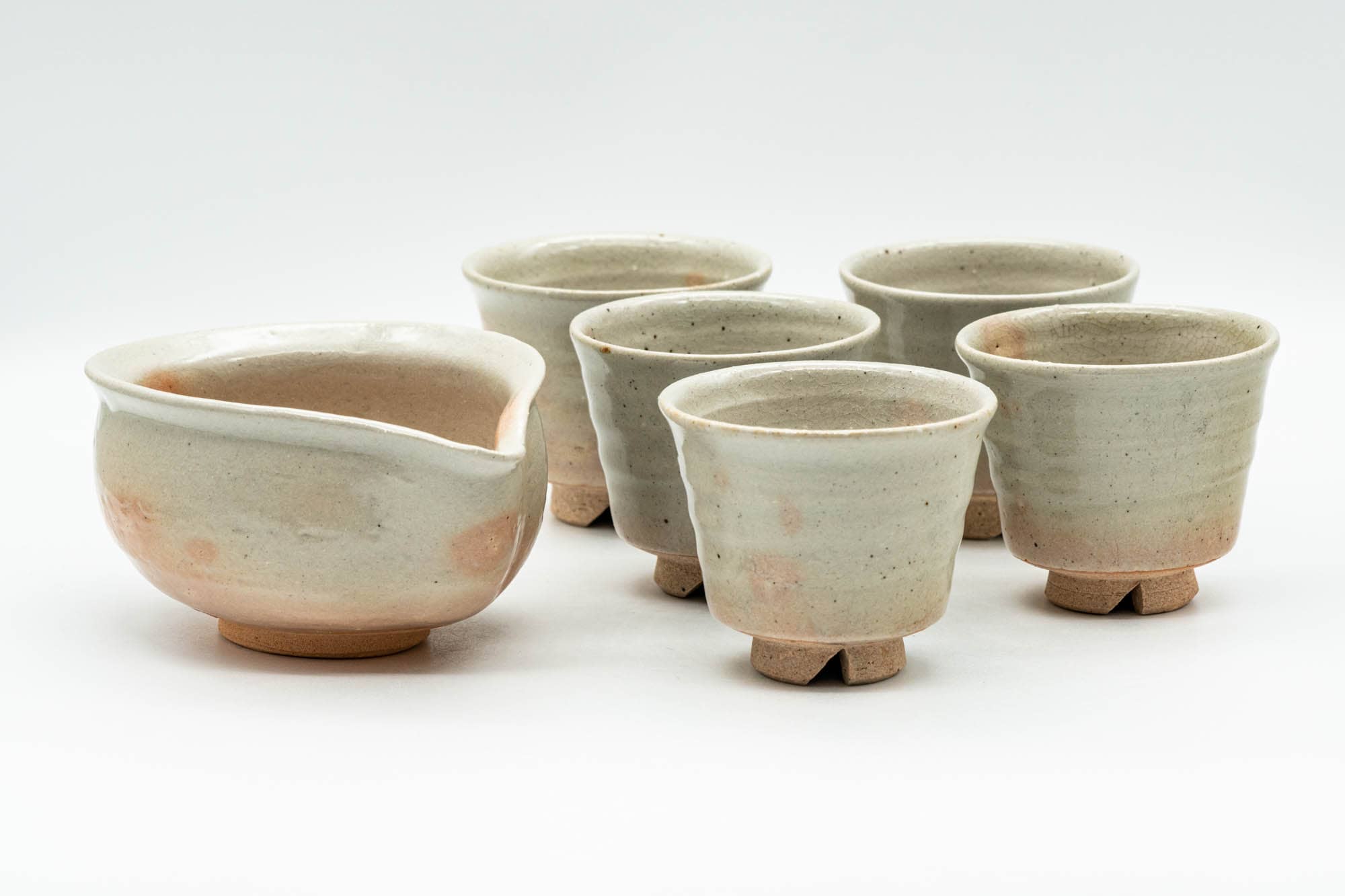 Japanese Tea Set - Hagi-yaki Katakuchi Water Cooler with 5 Guinomi Tea cups