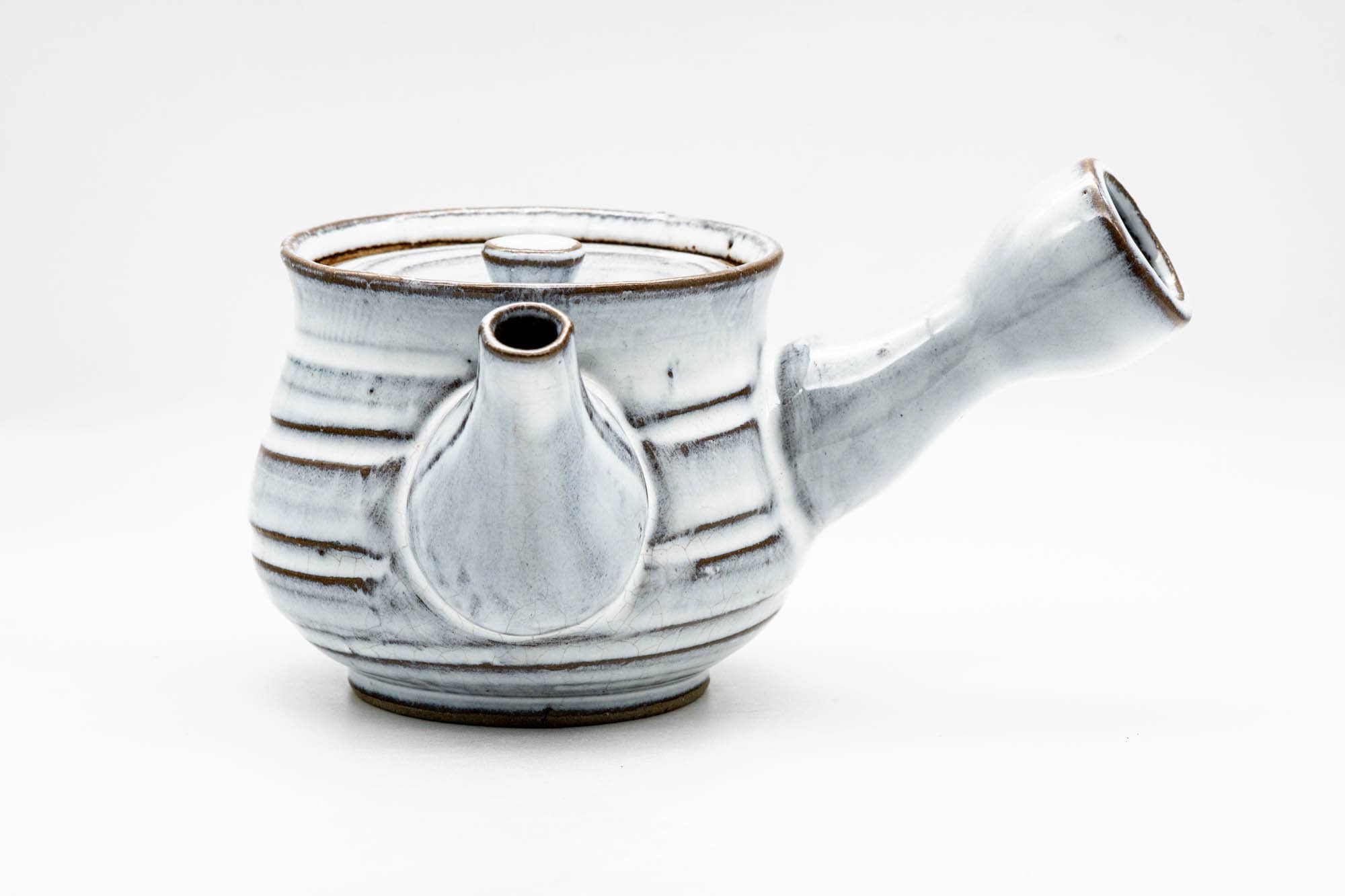 Japanese Kyusu - Milky White Glazed Spiraling Ceramic Filter Teapot - 325ml