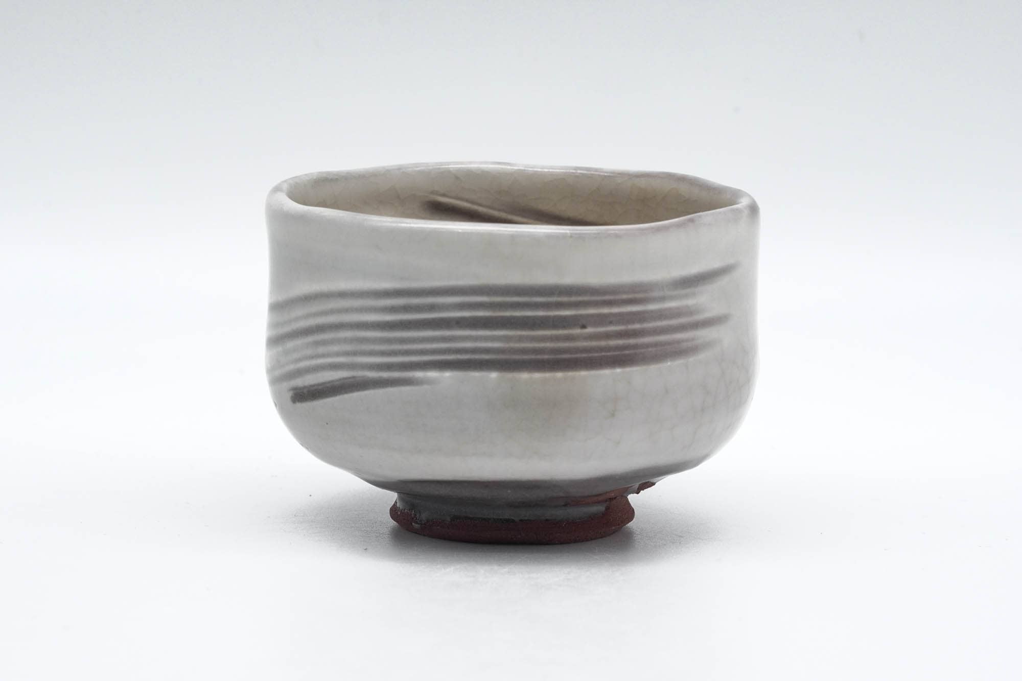 Japanese Matcha Bowl - Milky White Grey Hakeme Glazed Chawan - 100ml