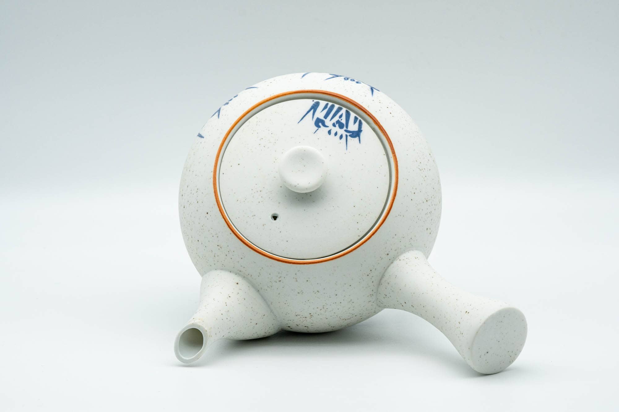 Japanese Tea Set - Blue Floral White Matte Glazed Arita-yaki Debeso Kyusu Teapot with 5 Yunomi Teacups