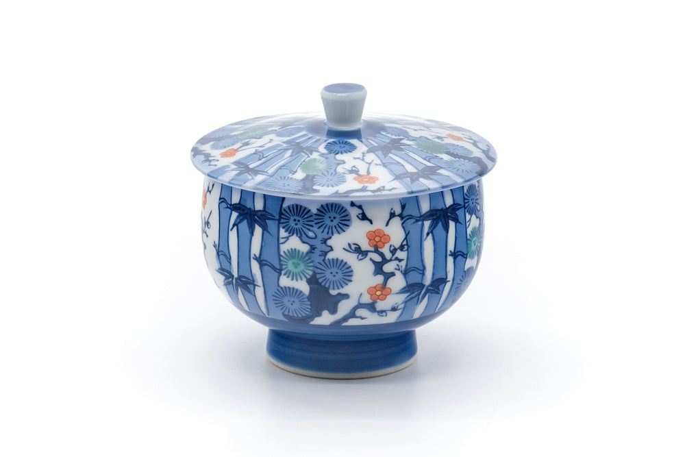 Japanese Teacup - Bamboo Floral Arita Lidded Yunomi - 210ml