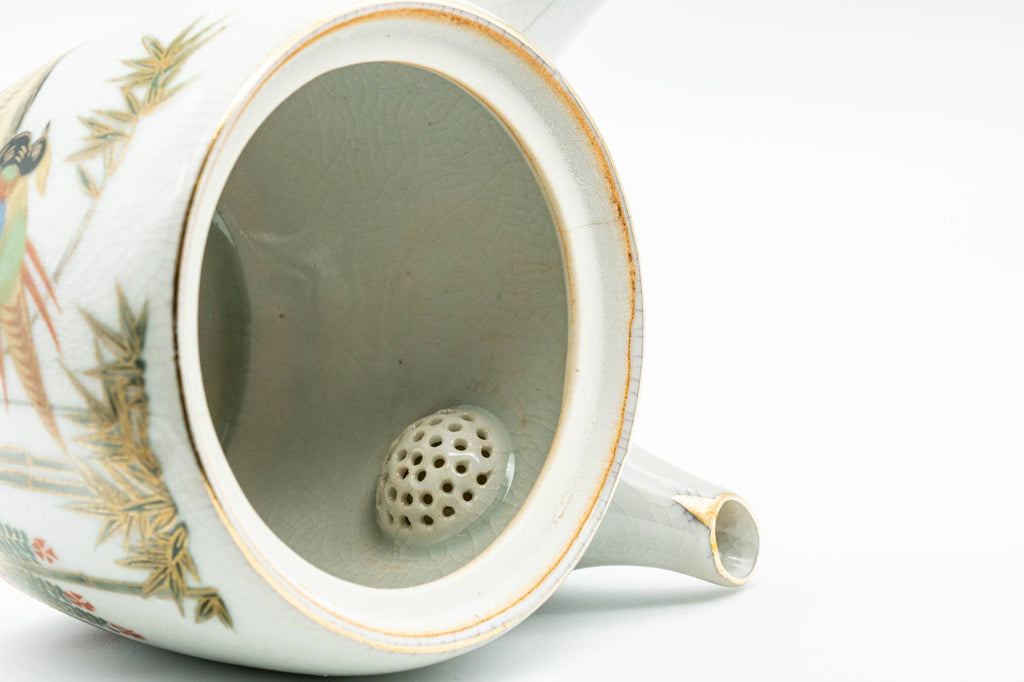 Japanese Kyusu - Bamboo Peacock Kutani-yaki Ceramic Filter Teapot - 400ml