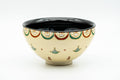 Japanese Matcha Bowl - Sakura Cherry Blossoms Geometric Black Inner-Glazed Kyo-yaki Chawan - 250ml