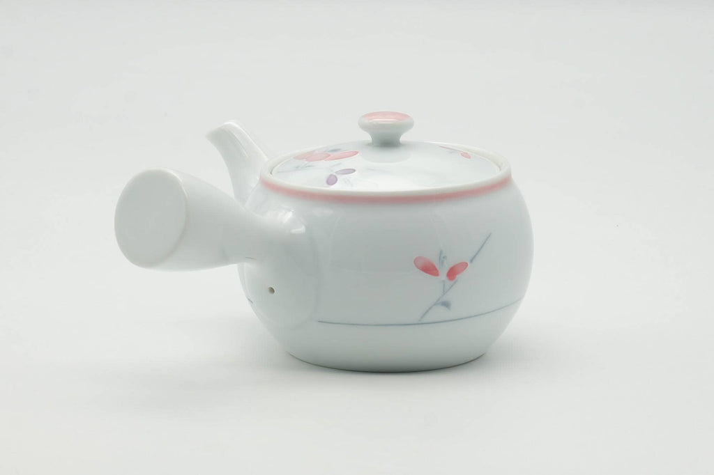 Japanese Kyusu - Floral White Porcelain Arita-yaki Ceramic Filter Teapot - 200ml