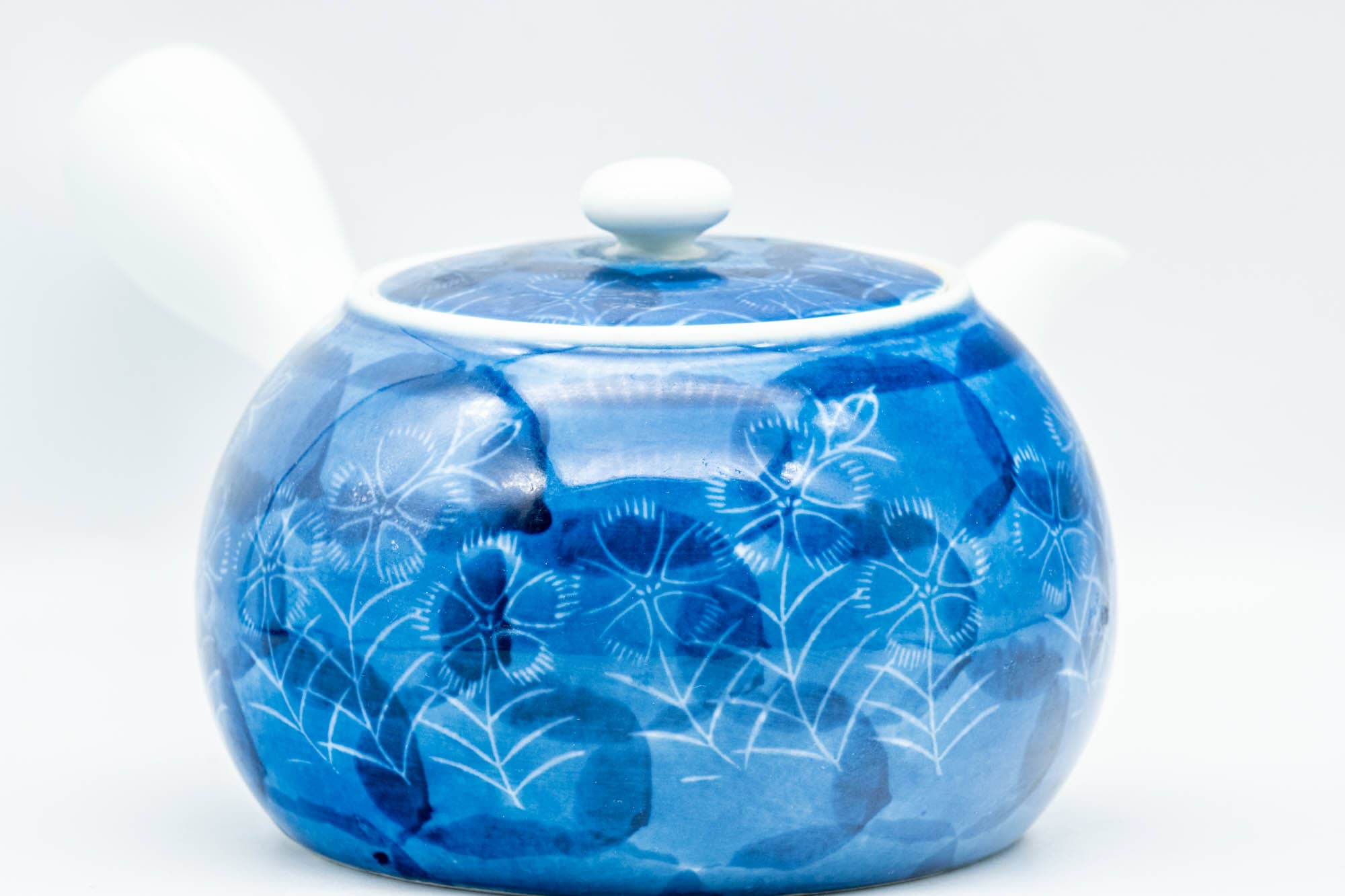 Japanese Kyusu - Blue Floral Porcelain Arita-yaki Debeso Teapot - 350ml
