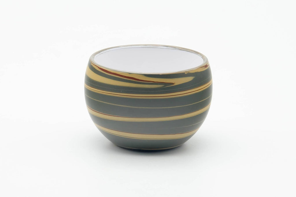 Japanese Teacup - Green Yellow Nerikomi Tokoname-yaki White Inner-Glazed Yunomi - 100ml